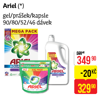 Ariel - gel/prášek/kapsle 90/80/52/46 dávek