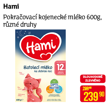 Hami - Pokračovací kojenecké mléko 600g, různé druhy
