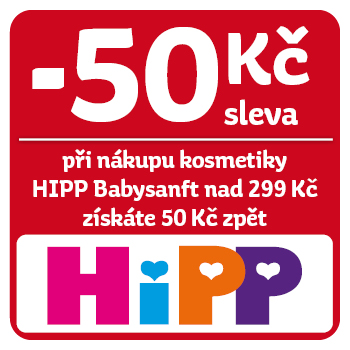 Využijte neklubové nabídky slevy 50 Kč při nákupu kosmetiky Babysanft nad 299 Kč značky Hipp!