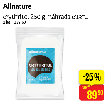 Allnature - erythritol 250g, náhrada cukru