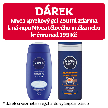 Využijte neklubové nabídky - DÁREK Nivea sprchový gel 250 ml k nákupu Nivea tělového mléka nebo krému nad 199 Kč!
