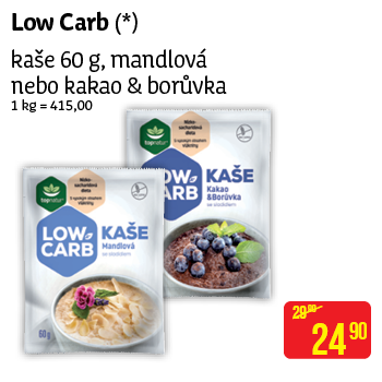Low Carb - kaše 60 g, mandlová nebo kakao & borůvka
