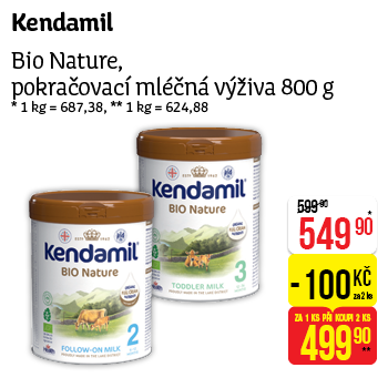 Kendamil - Bio Nature, pokračovací mléčná výživa 800 g