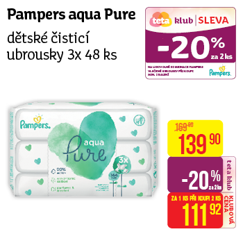 Pampers aqua Pure - dětské čisticí ubrousky 3x 48 ks