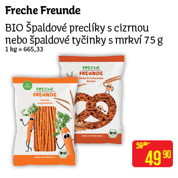 Freche Freunde - BIO Špaldové preclíky s cizrnou nebo špaldové tyčinky s mrkví 75 g