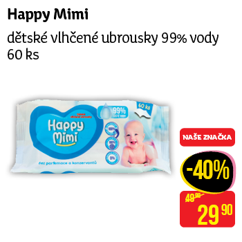 Happy Mimi - dětské vlhčené ubrousky 99% vody 60 ks