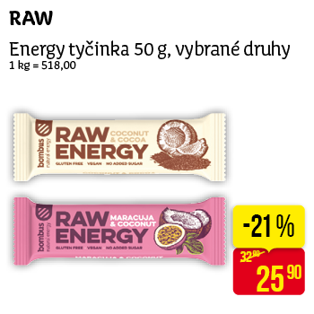 RAW - Energy tyčinka 50 g, vybrané druhy