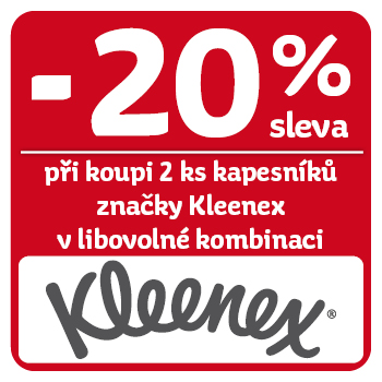 Využijte neklubové nabídky - sleva 20 %  na značku Kleenex při koupi 2 ks v libovolné kombinaci!