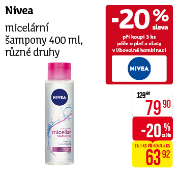 Nivea - Micelární šampony 400ml, různé druhy