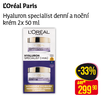 L'Oréal Paris - Hyaluron specialist denní a noční krém 2x 50 ml