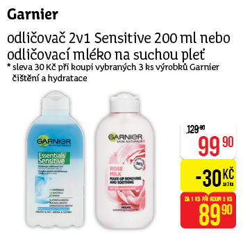 Garnier - odličovač 2v1 Sensitive 200 ml nebo odličovací mléko na suchou pleť