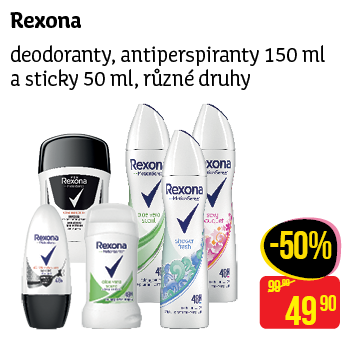 Rexona - deodoranty, antiperspiranty 150 ml, sticky 50 ml, různé druhy