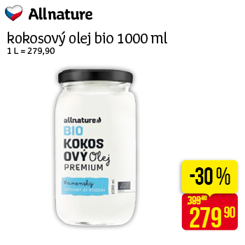 Allnature - kokosový olej 1000ml BIO