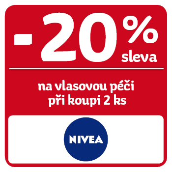 Využijte neklubové nabídky slevy 20% při koupi 2ks výrobků vlasové péče značky Nivea!