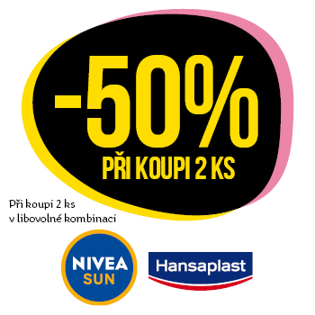 Využijte neklubové nabídky - sleva 50% na celou značku Nivea Sun a Hansaplast při koupi 2 ks v libovolné kombinaci!