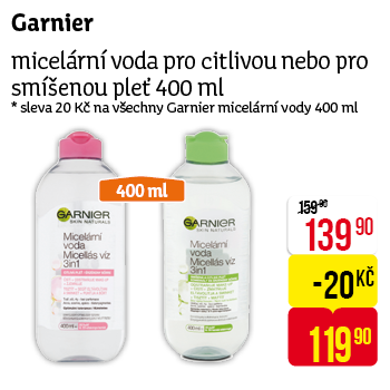 Garnier - micelární voda pro citlivou nebo pro smíšenou pleť 400 ml