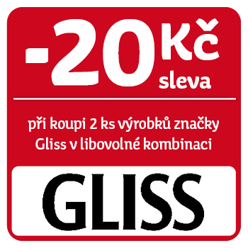 Využijte neklubové nabídky slevy 20 Kč na výrobky Gliss při koupi 2 ks v libovolné kombinaci!