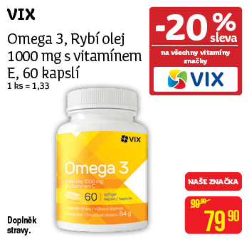 VIX - Omega 3, Rybí olej 1000 mg s vitamínem E, 60 kapslí