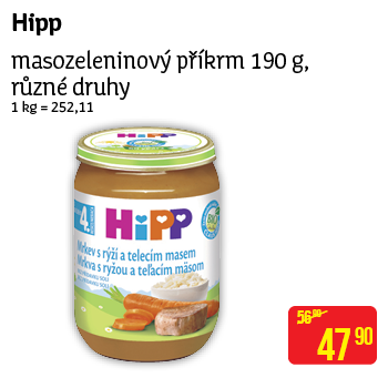 Hipp - masozeleninový příkrm 190 g, různé druhy