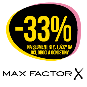 Využijte neklubové nabídky slevy 33 % na segment rty, tužky na oči, obočí a oční stíny značky Max Factor!