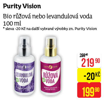 Purity Vision - Bio růžová nebo levandulová voda 100 ml