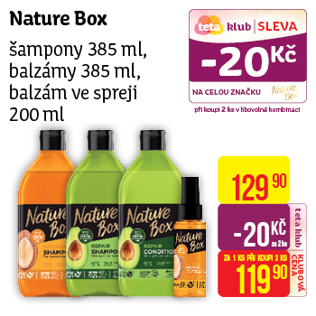 Nature Box - šampony 385 ml, balzámy 385 ml, balzám ve spreji 200 ml