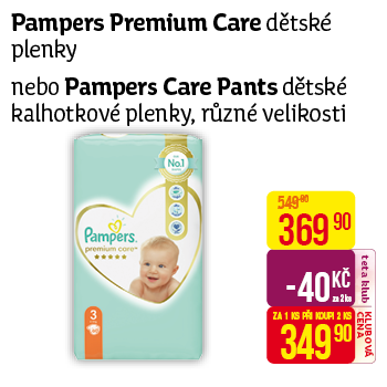 Pampers premium care - Dětské plenky nebo kalhotkové plenky, různé velikosti