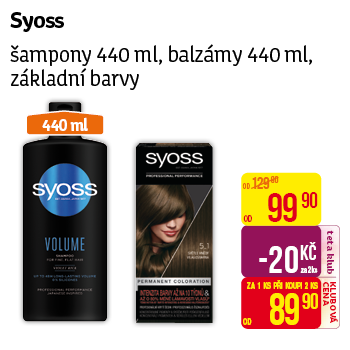 Syoss - Šampony 440ml, balzámy 440ml, základní barvy