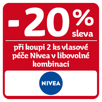 Využijte neklubové nabídky - sleva 20% na péči o vlasy značky Nivea při koupi 2 ks v libovolné kombinaci!