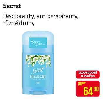 Secret - Deodoranty, antiperspiranty, různé druhy