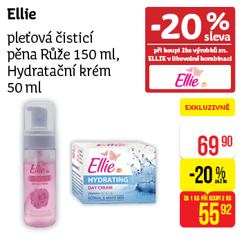 Ellie - pleťová čisticí pěna Růže 150ml, Hydratační krém 50 ml