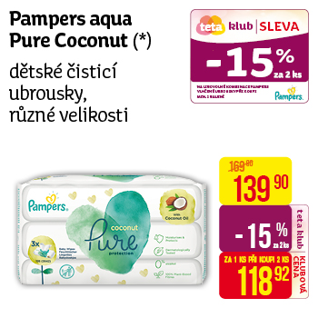 Pampers aqua Pure Coconut - dětské čistící ubrousky různé velikosti
