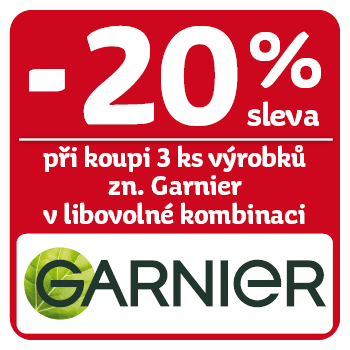 Využijte neklubové nabídky slevy 20 % při koupi 3 ks výrobků značky Garnier v libovolné kombinaci!