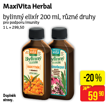 Maxi Vita - bylinné elixíry s vitaminy a rostlinnými exktrakty 200 ml, různé druhy