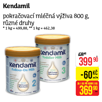 Kendamil - pokračovací mléčná výživa 800g, různé druhy