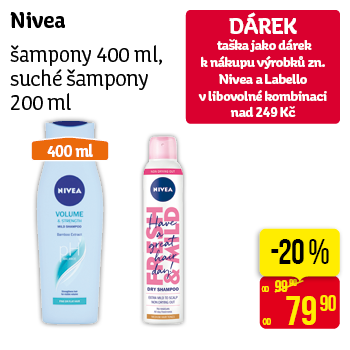 Nivea - šampony 400 ml, suché šampony 200 ml