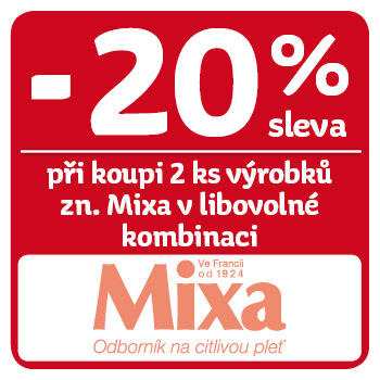 Využijte neklubové nabídky slevy 20% při koupi 2ks produktů značky Mixa!