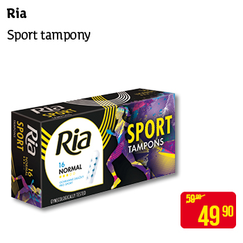 Ria Sport tampony - určeny speciálně pro sport, s unikáním tvarem drážek, optimálně se přizpůsobí tělu při zvýšené fyzické aktivitě