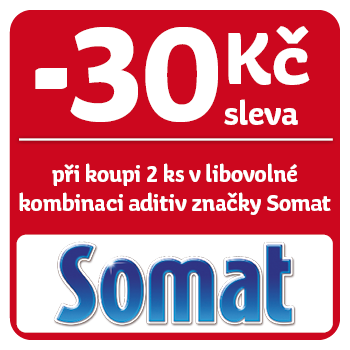 Využijte neklubové nabídky slevy 30 Kč na aditiva značky Somat při koupi 2 ks v libovolné kombinaci!