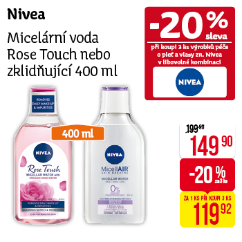 Nivea - Micelární voda Rose Touch nebo zklidňující 400ml