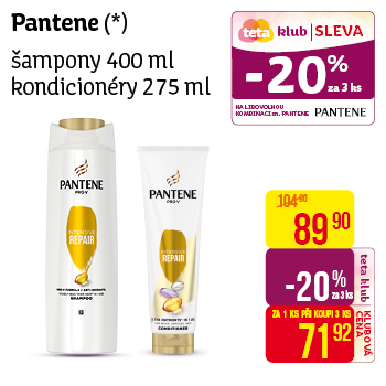 Pantene - šampony 400 ml, kondicionéry 275 ml