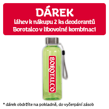 Využijte neklubové nabídky DÁREK - lahev k nákupu 2 ks deodorantů Borotalco v libovolné kombinaci! 