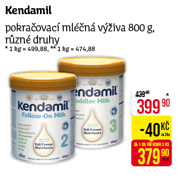 Kendamil - pokračovací mléčná výživa 800 g, různé druhy