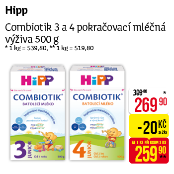 Hipp - Combiotik 3 a 4 pokračovací mléčná výživa 500 g