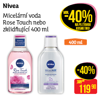 Nivea - micelární voda 400ml Rose Touch nebo zklidňující
