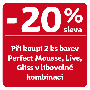 Využijte neklubové nabídky slevy min 20 % na barvy Perfect Mouse, Live, Glis při koupi 2 ks v libovolné kombinaci!