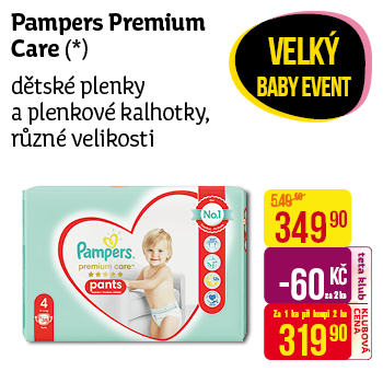 Pampers Premium Care - dětské plenky a plenkové kalhotky, různé velikosti