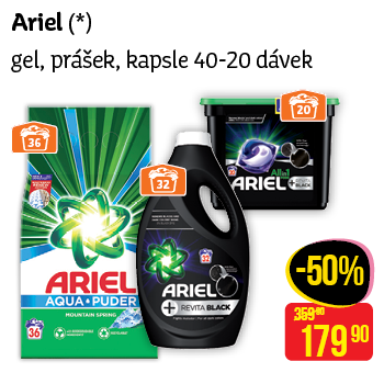 Ariel - gel, prášek, kapsle 40-20 dávek