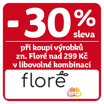 Využijte neklubové nabídky slevy 30 % na všechny výrobky značky Floré při nákupu nad 299 Kč v libovolné kombinaci!