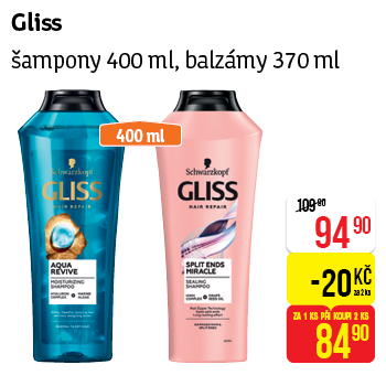Gliss - šampony 400 ml, balzámy 370 ml